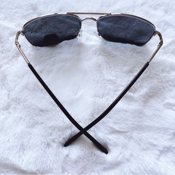 Troy Black w/ Silver Rims Rectangular Polarized Sunglasses - Picture 7 of 10